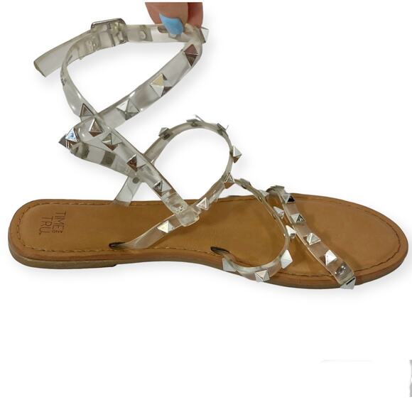 Silver studded flat Gladiator Sandals by Time & Tru, women's size 7 strappy shoe - Picture 3 of 8